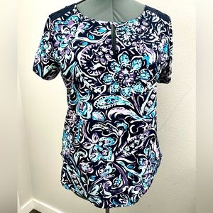 Van Heusen blouse short sleeve lace blue purple floral paisley Medium